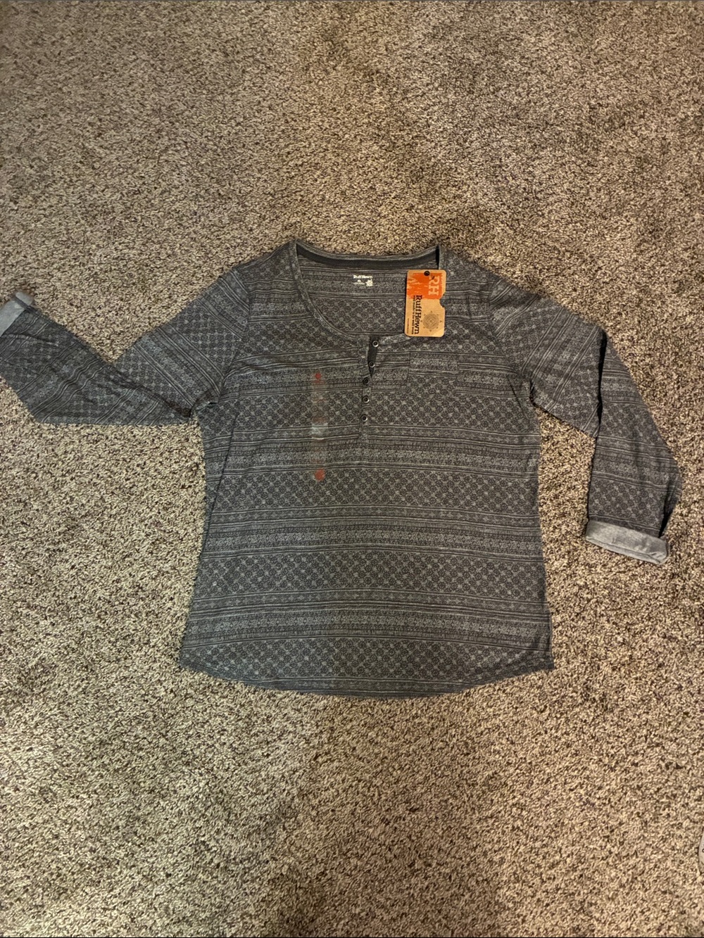 🎉 4/$25 NWT Ruff Hewn Gray Patterned Long Sleeve Henley Top